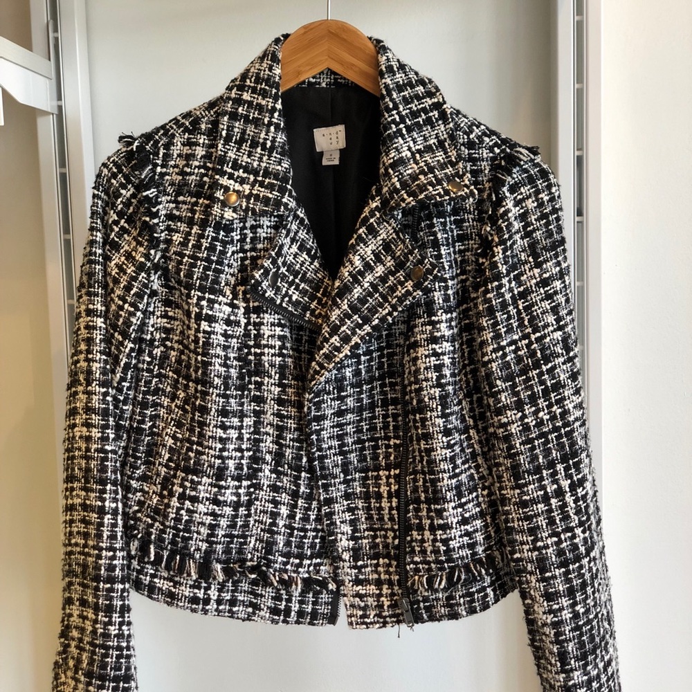A New Day Tweed Moto Jacket in Black and White